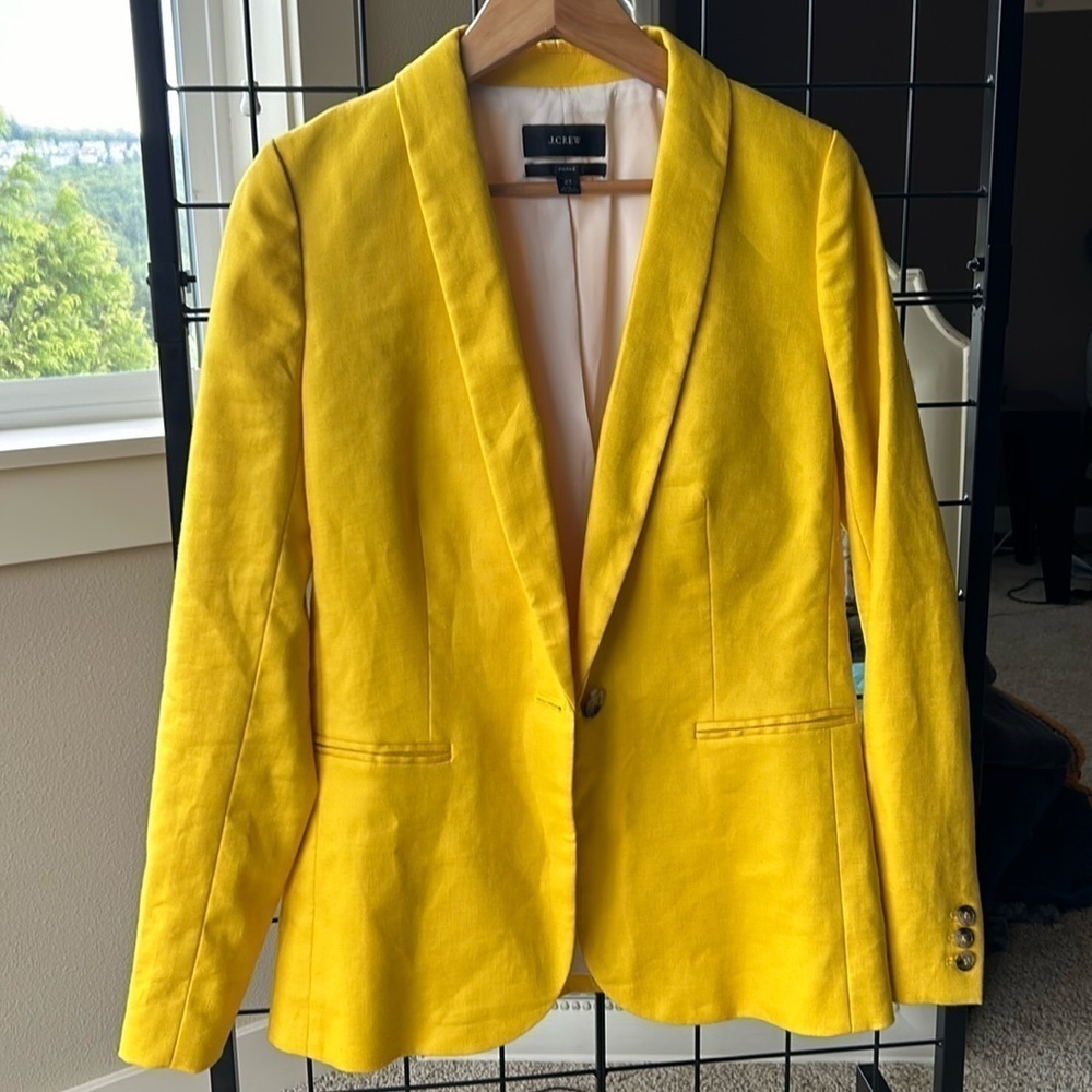 J. Crew PARKE Yellow Linen Blazer size 2 T - Picture 2 of 15